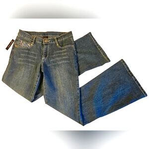 Faded Glory Sparkle Blue Denim Jeans Embroidered Rhinestones Size 16